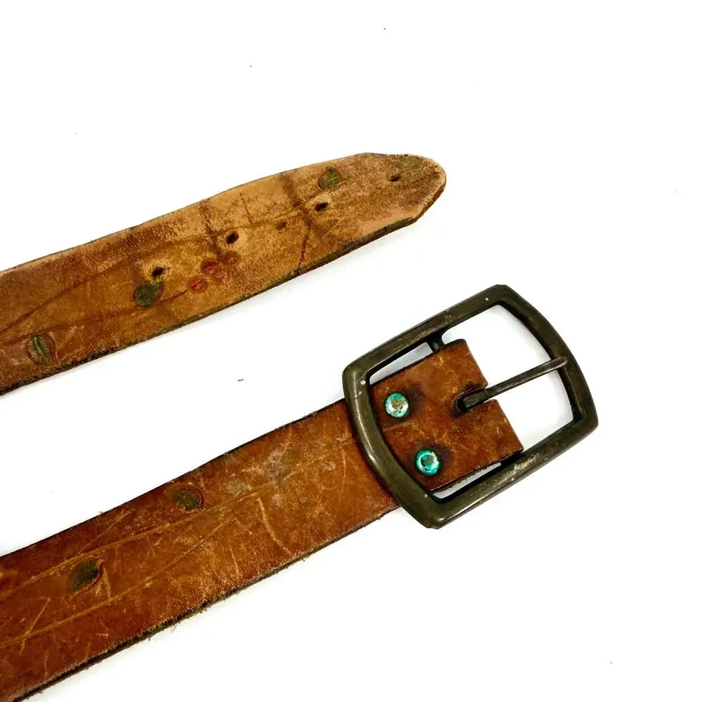 Vintage 70s Brown Leather Hand-Tooled Cherry Leaf Belt